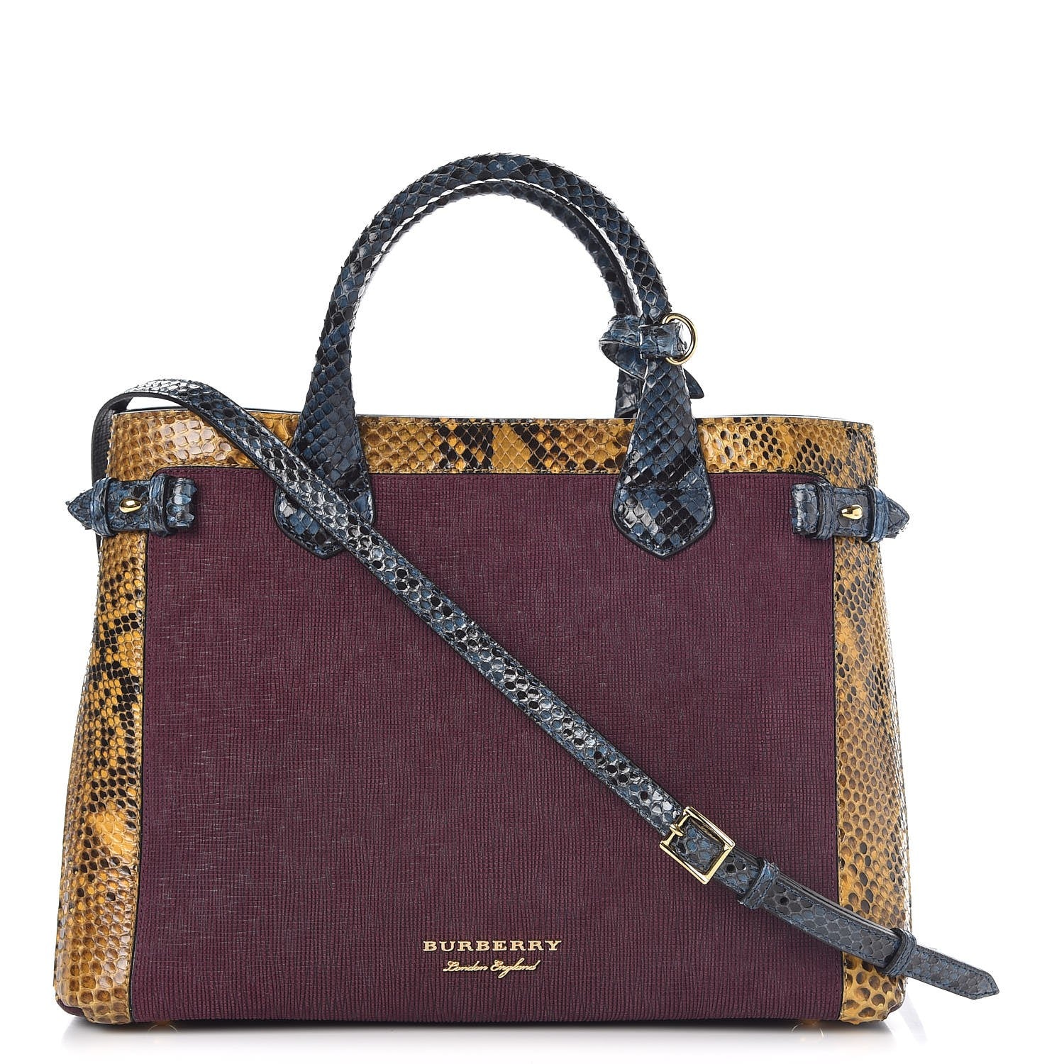 Burberry Python Grainy Calfskin House Check Medium Banner Tote Elderberry 1 of 10