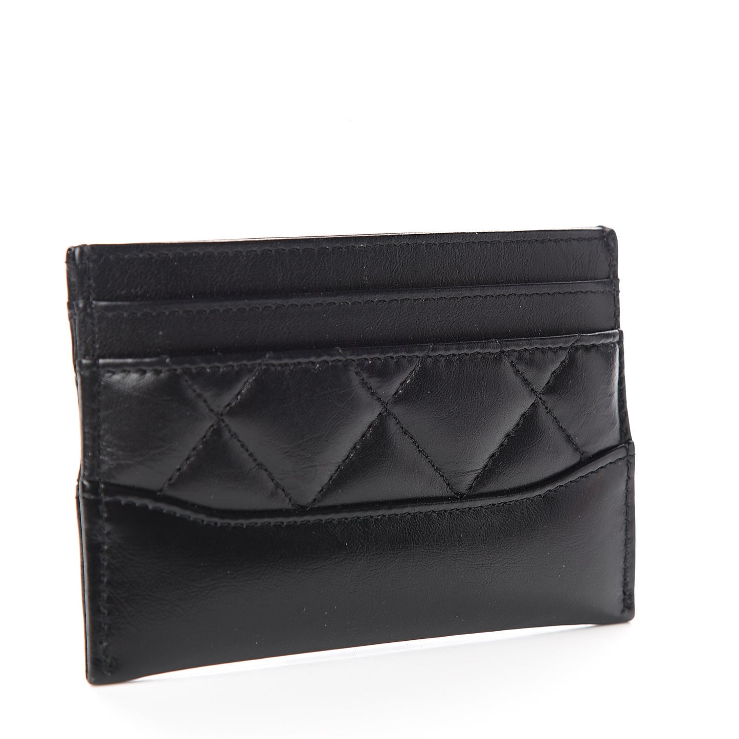 Aged Calfskin Quilted Gabrielle Card Holder Black