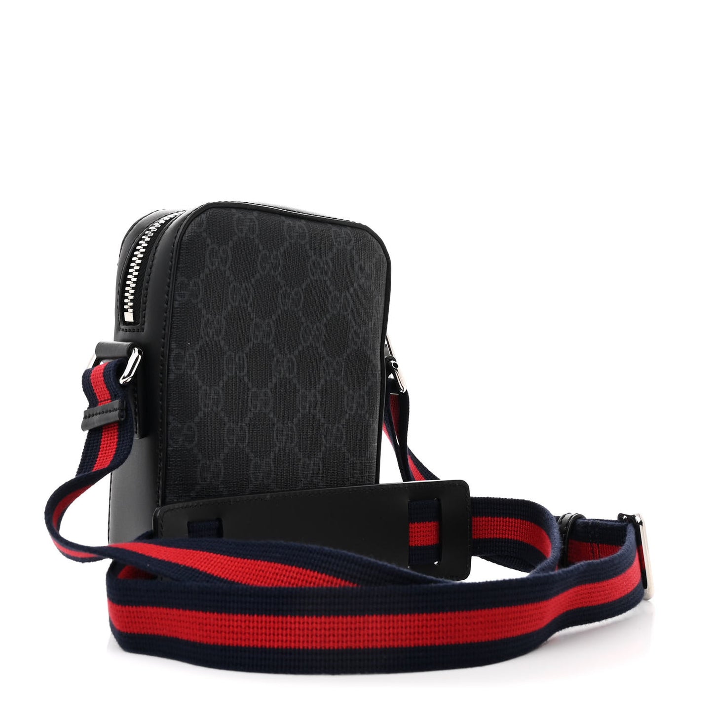 GG Supreme Monogram Appia Calfskin Web Small Camera Messenger Bag Black Grey