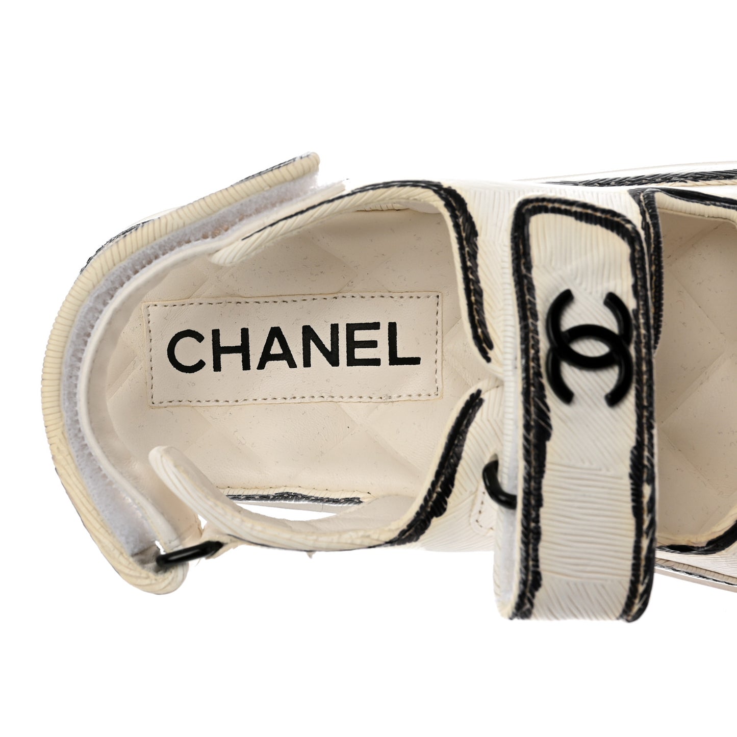 Calfskin Printed Velcro Dad Sandals 35 White Black