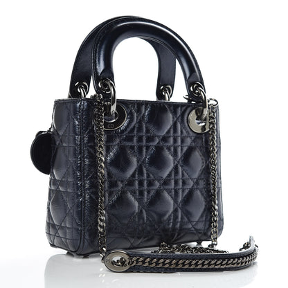 Christian Dior Metallic Calfskin Cannage Mini Lady Dior Marine 3 of 10