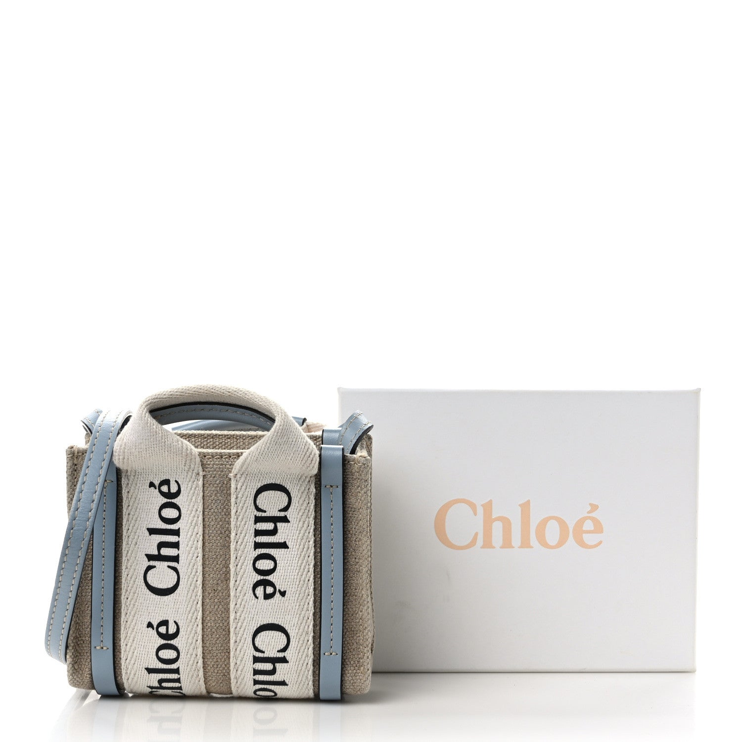 Chloe Cotton Calfskin Nano Woody Ribbon Tote With Strap White Blue 10 of 10