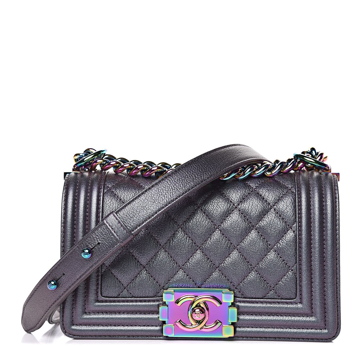 Iridescent Goatskin Quilted Small Boy Flap Purple