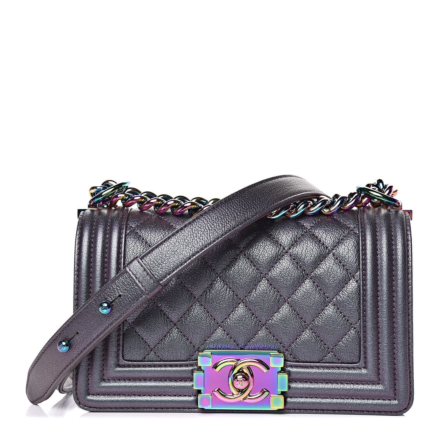 Chanel Iridescent Goatskin Quilted Small Boy Flap Purple 1 of 10