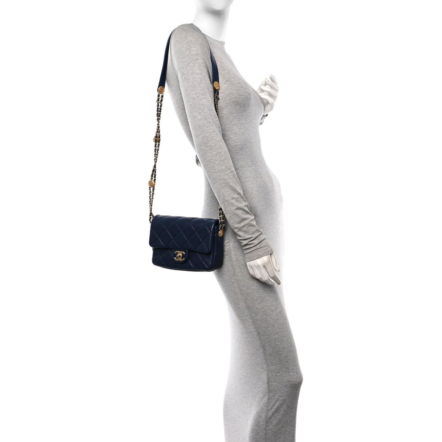 Caviar Quilted Small Twist Your Buttons Flap Blue