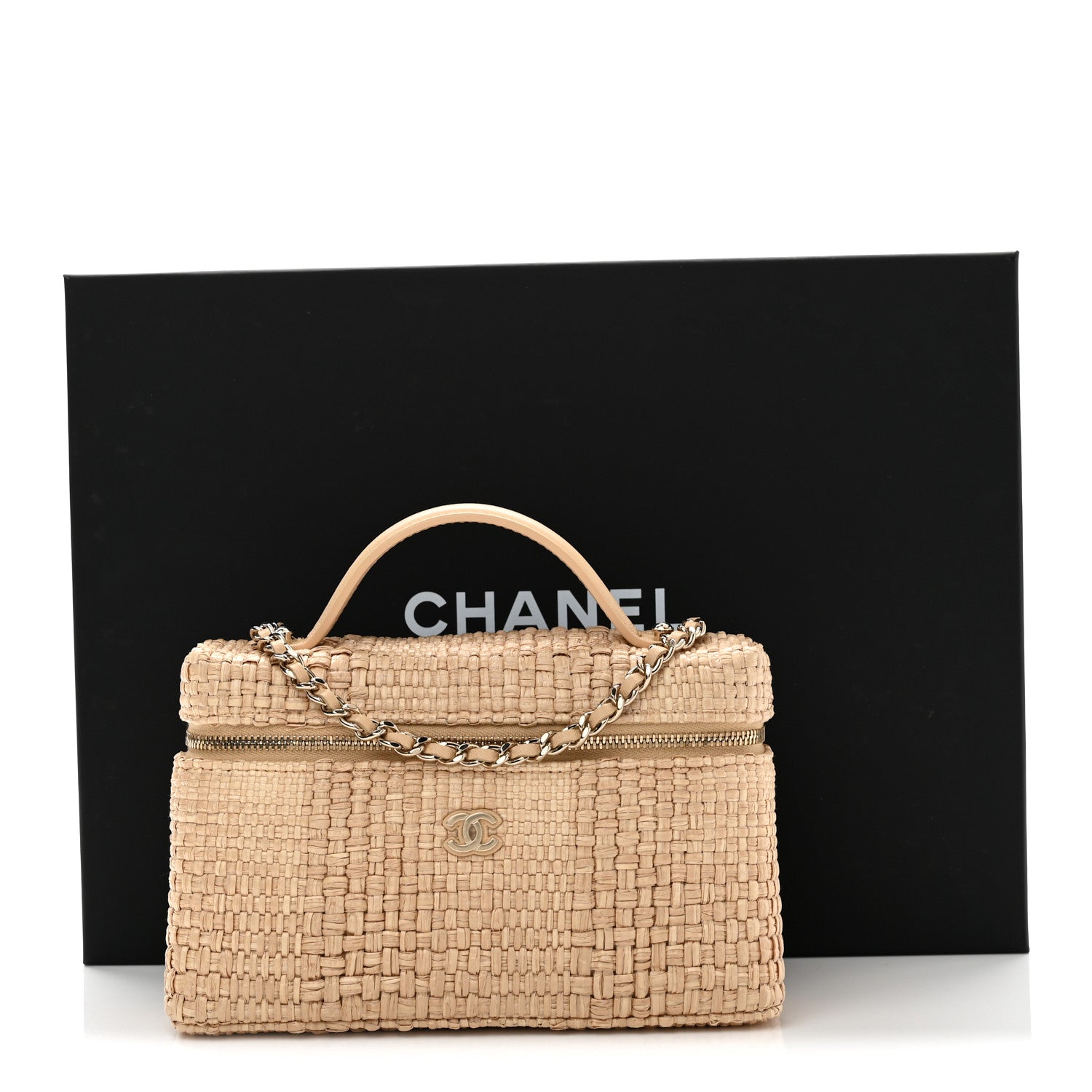 Chanel Braided Raffia Quilted Top Handle Slim Vanity Case With Chain Beige 11 of 11