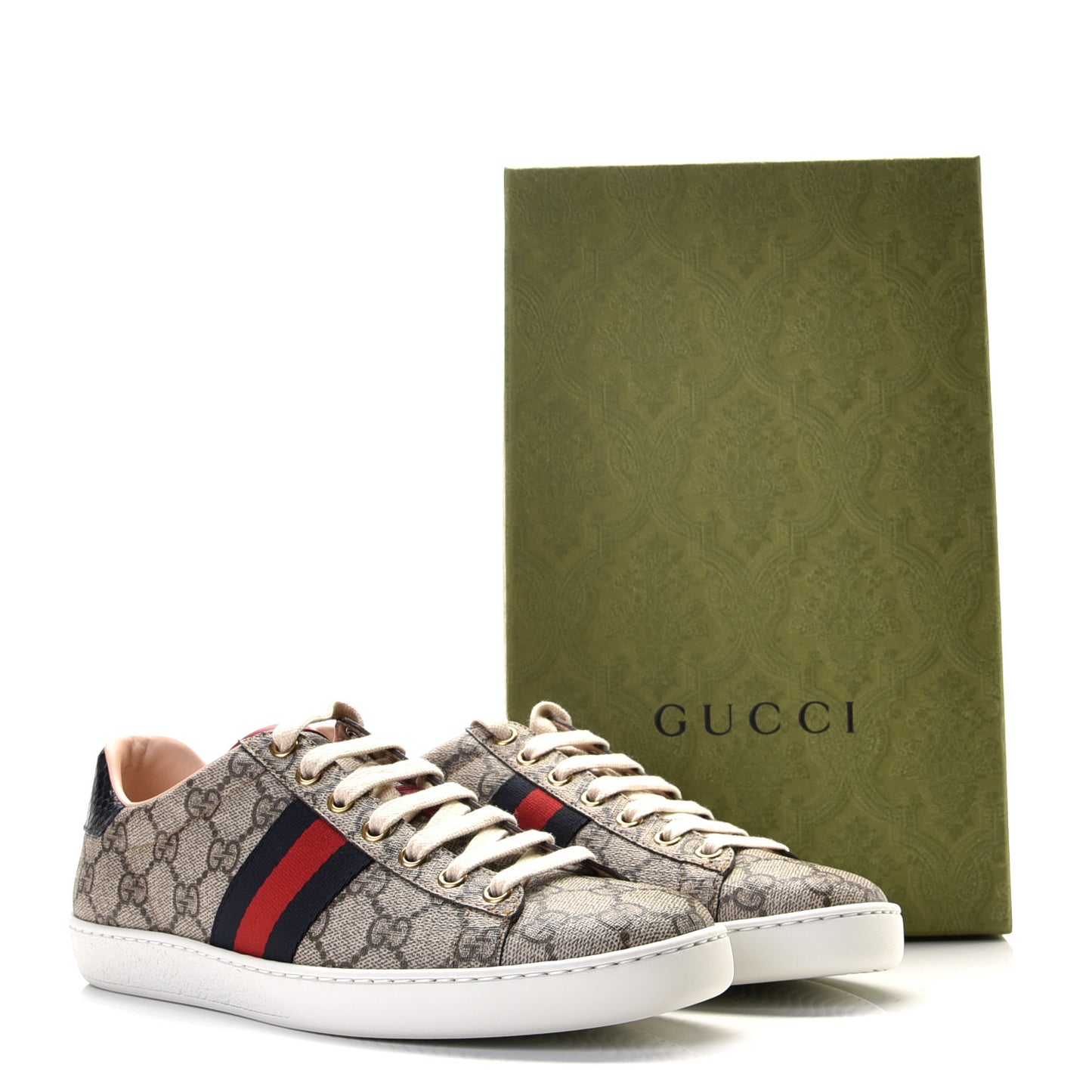 GG Supreme Monogram Womens Ace Low-Top Sneaker 38 Beige