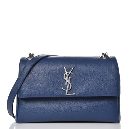 Saint Laurent Grain De Poudre Small West Hollywood Monogram Fold-Over Bag Denim 1 of 7