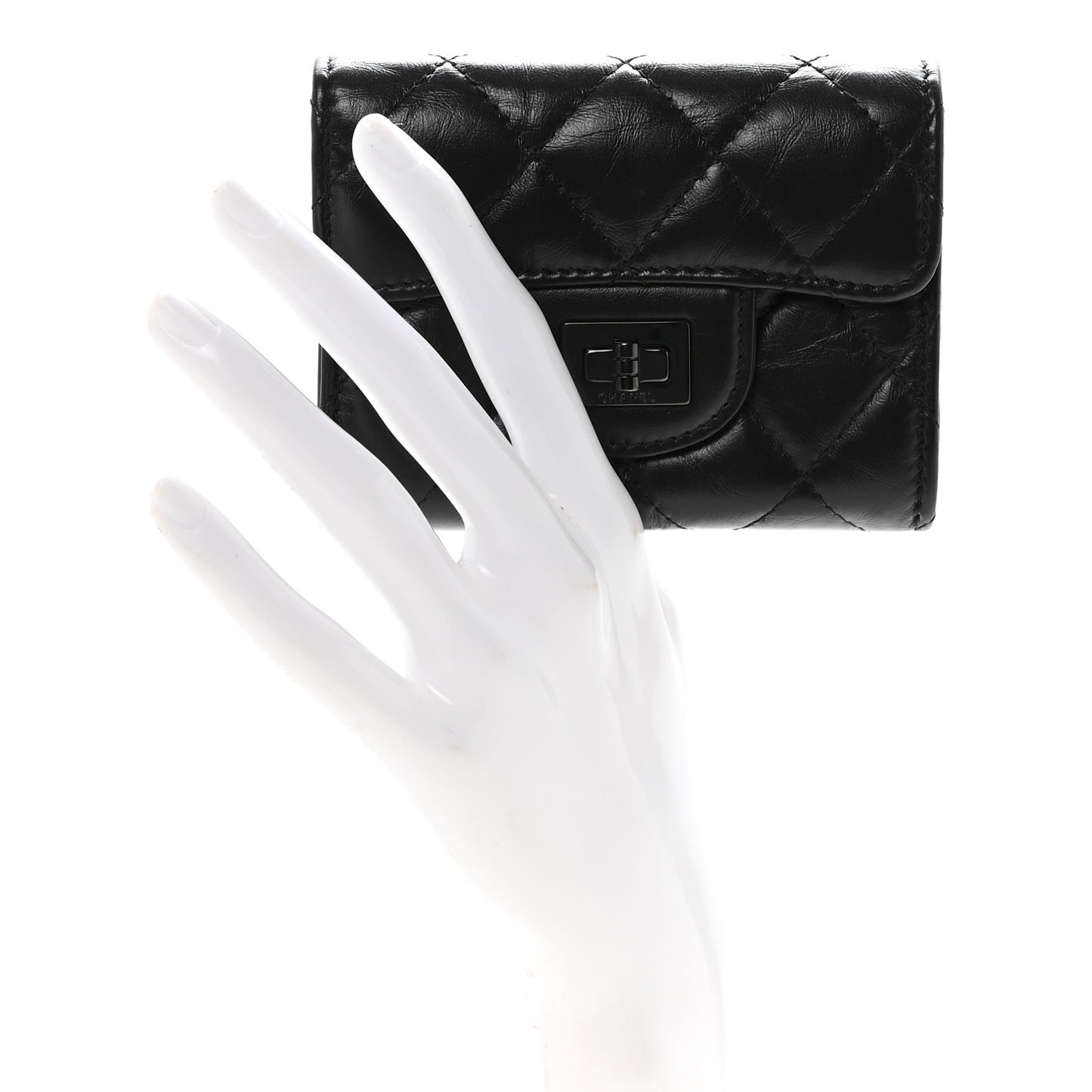 Aged Calfskin Quilted Reissue Flap Card Holder Wallet So Black