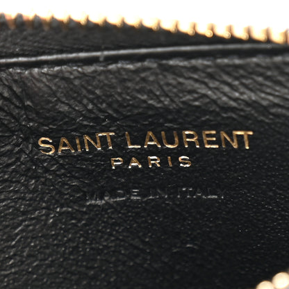 Saint Laurent Grain De Poudre Matelasse Chevron Monogram Fragments Zippered Card Case Black 6 of 10