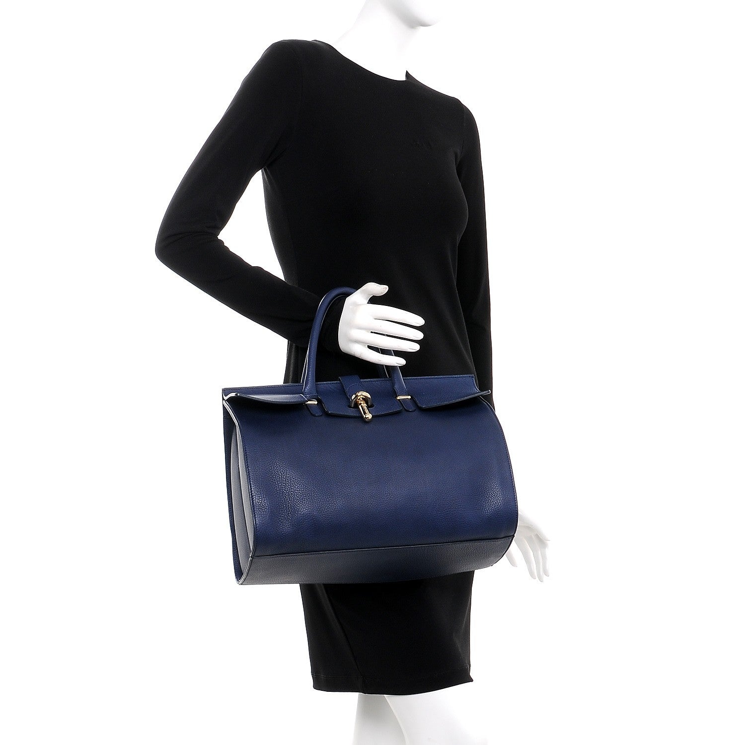 Balenciaga Grained Calfskin M Tube Round Tote Bleu Nautique 2 of 9