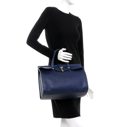 Balenciaga Grained Calfskin M Tube Round Tote Bleu Nautique 2 of 9