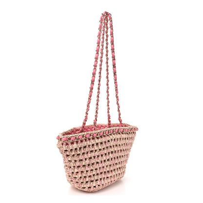 Chanel Mixed Fibers Calfskin Crochet Small Shopping Bag Beige Pink 2 of 9