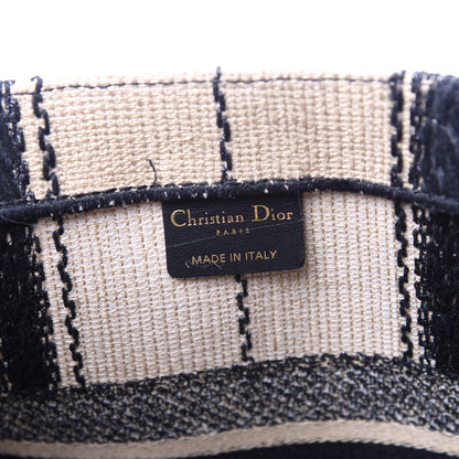 Christian Dior Canvas Embroidered Medium Bayadere Book Tote Black Beige 9 of 11