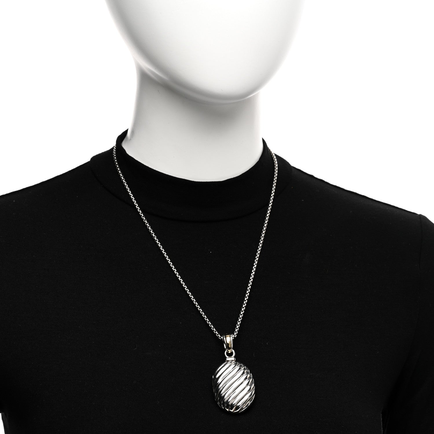 David Yurman Sterling Silver 18K Yellow Gold Oval Cable Locket Pendant 2 of 5