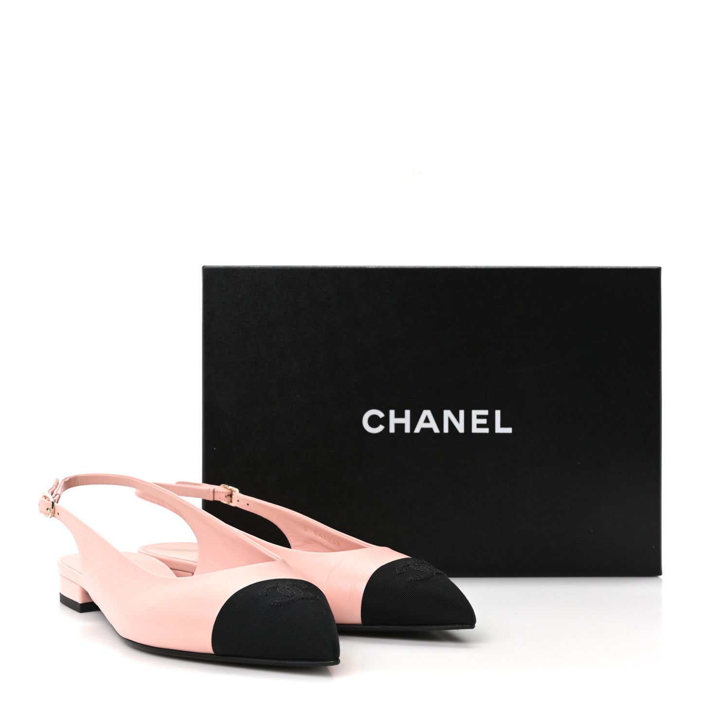 Goatskin Grosgrain Pointed Toe CC Slingback Flats 38 Pink Black