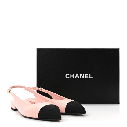 Chanel Goatskin Grosgrain Pointed Toe CC Slingback Flats 38 Pink Black 10 of 10