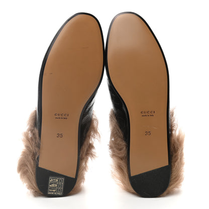 Gucci Patent Fur Womens Princetown Slippers 35 Black Natural 5 of 7
