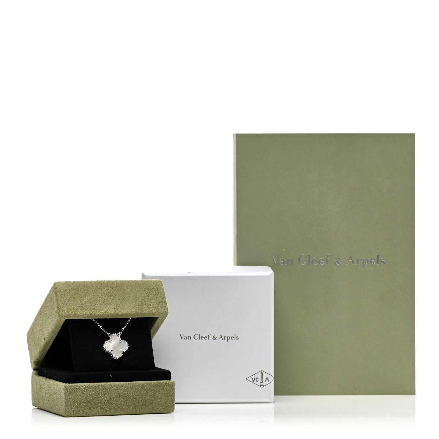 Van Cleef & Arpels 18K White Gold Mother of Pearl Vintage Alhambra Pendant Necklace 6 of 6