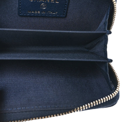 Chanel Sheepskin Chevron Quilted Vintage Mademoiselle Zip Coin Purse Dark Blue 6 of 8