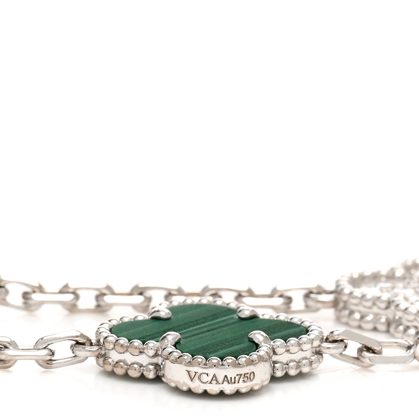 VAN CLEEF & ARPELS 18K White Gold Diamond Malachite 5 Motifs Vintage Alhambra Bracelet