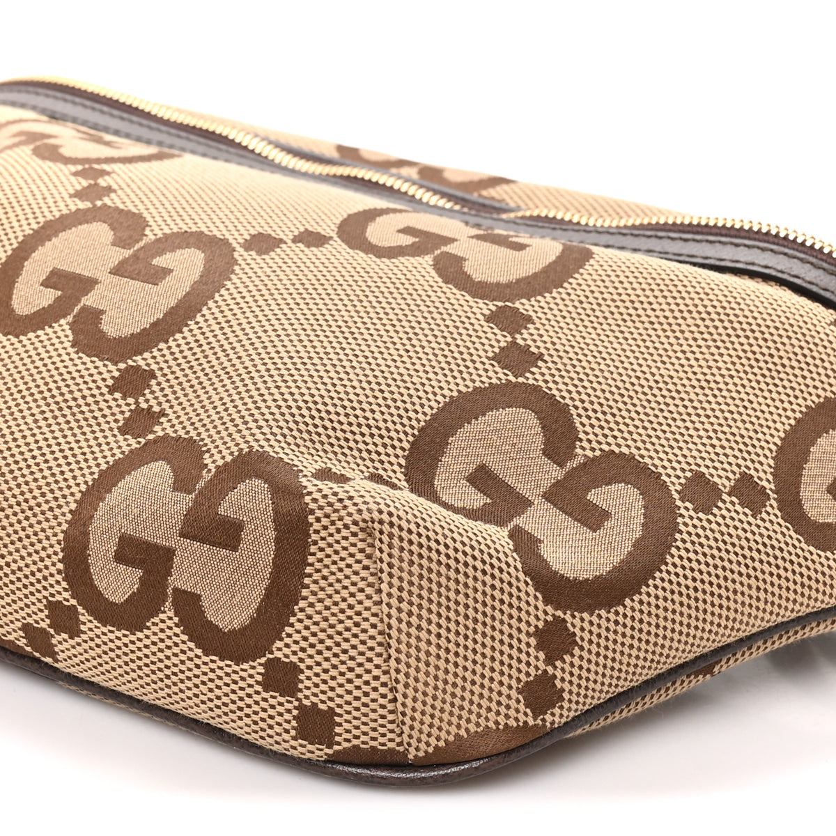 Monogram Jumbo GG Textured Dollar Calfskin Web Belt Bag Camel Ebony New Acero