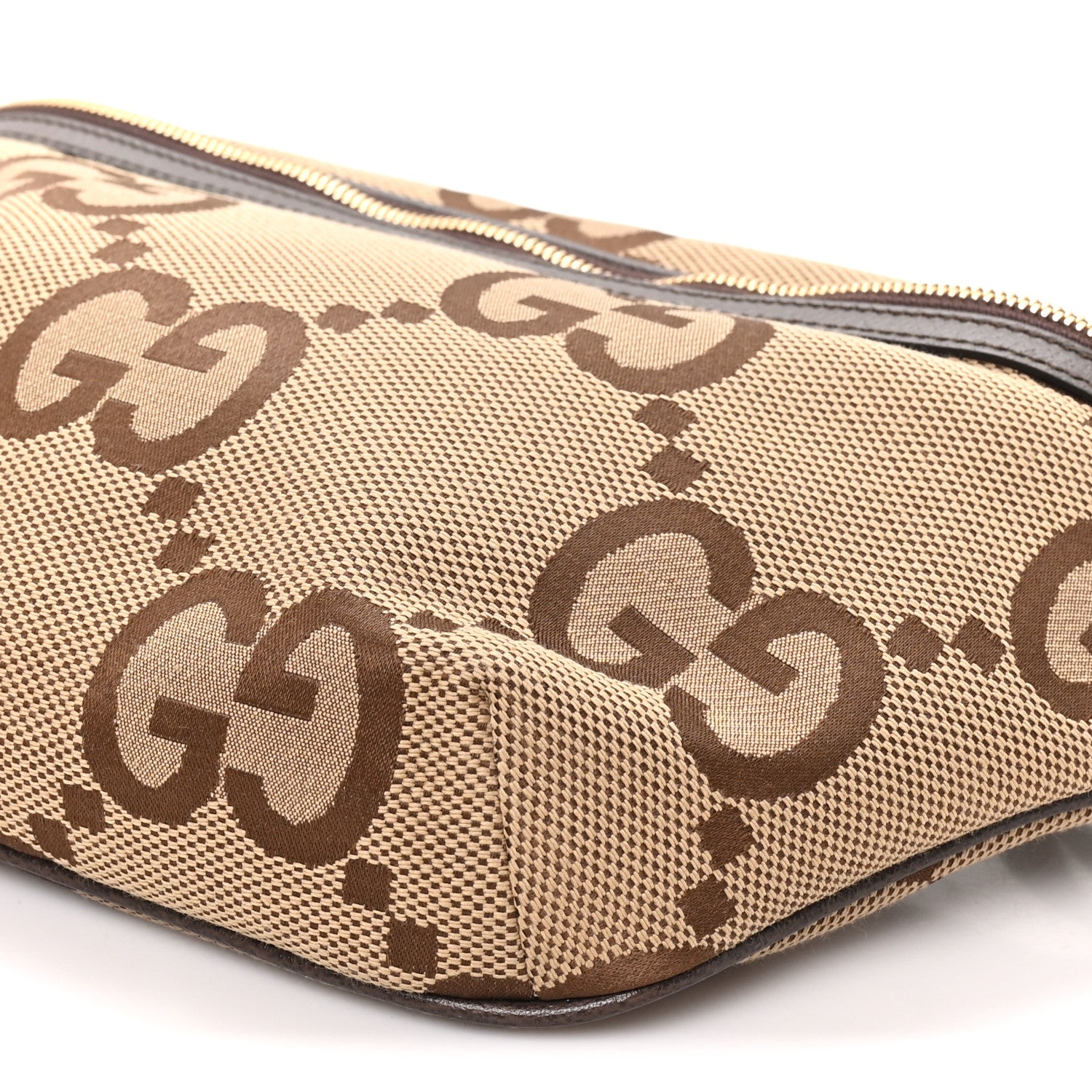 Gucci Monogram Jumbo GG Textured Dollar Calfskin Web Belt Bag Camel Ebony New Acero 9 of 9