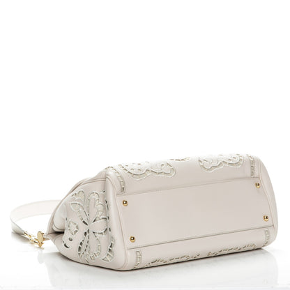 Dolce & Gabbana Calfskin Large Embroidered Laser Cut Miss Sicily Satchel Beige 4 of 7