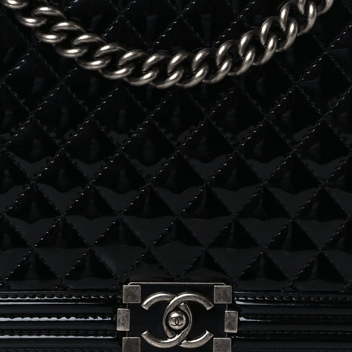 Patent Quilted Large Boy Flap Black