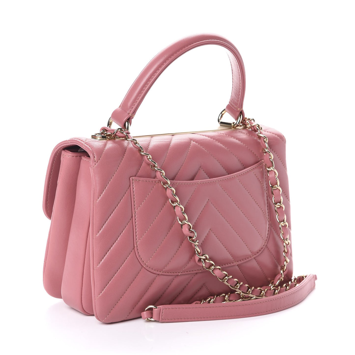 Lambskin Chevron Quilted Small Trendy CC Dual Handle Flap Bag Light Pink