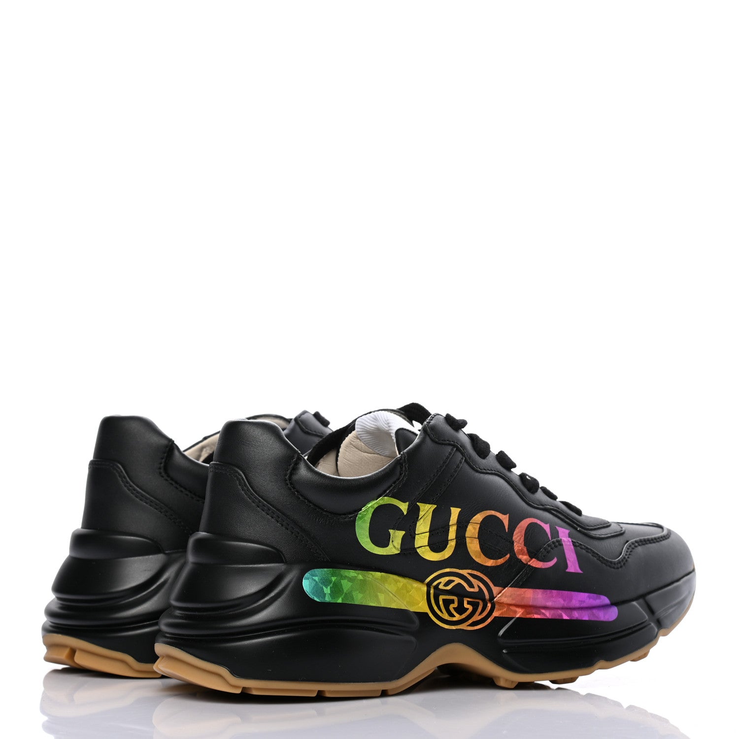 Gucci Calfskin Iridescent Logo Womens Rhyton Sneakers 35.5 Black 4 of 8