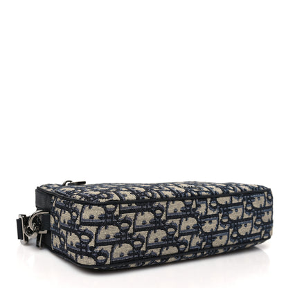 Christian Dior Oblique Jacquard Grained Calfskin Toiletry Pouch Blue Black 4 of 8