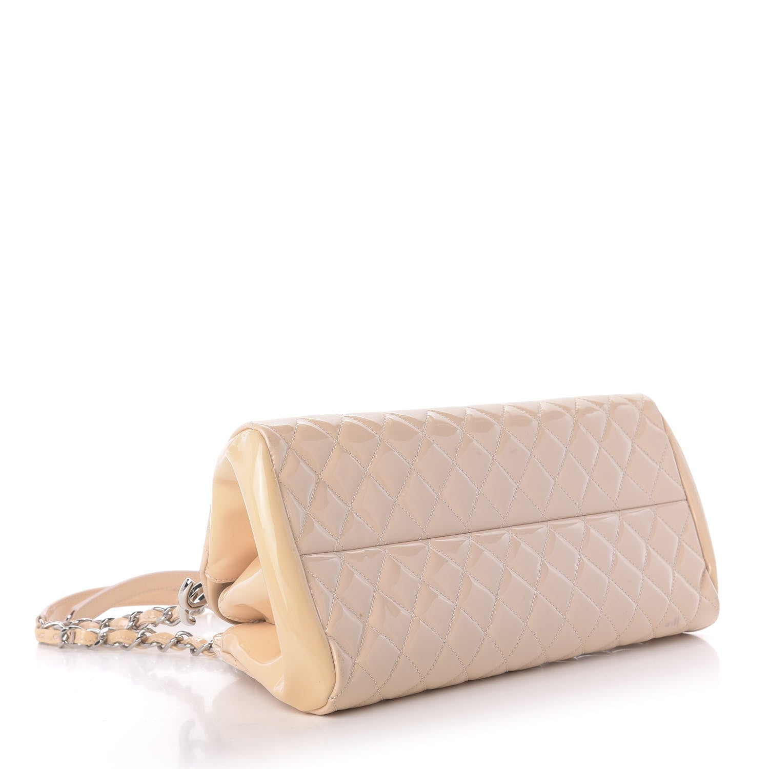 Chanel Patent Quilted Medium Just Mademoiselle Bowling Bag Beige 4 of 12