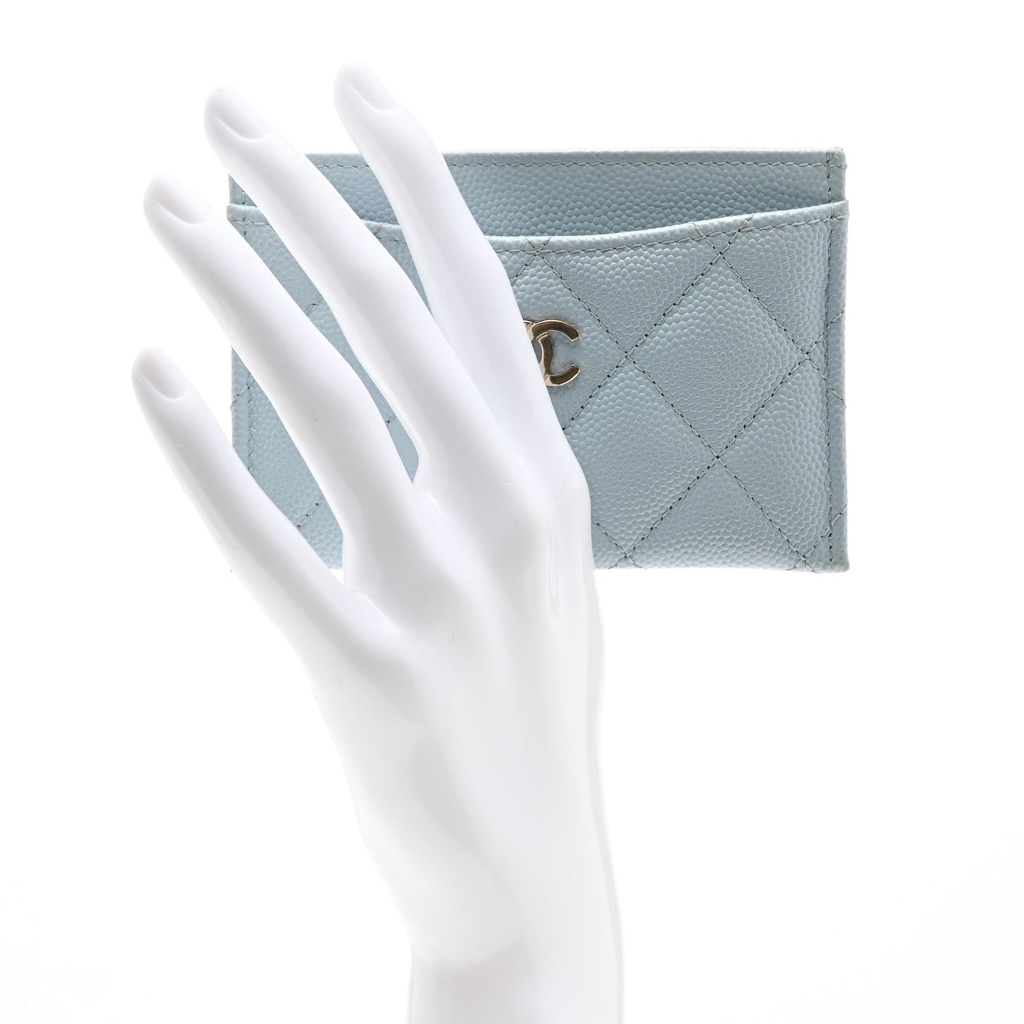 Caviar Quilted Card Holder Light Blue