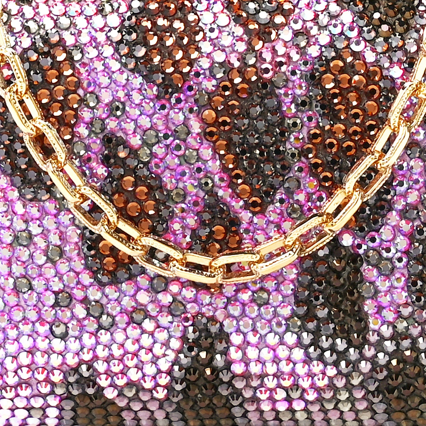 Crystal Leopard Minaudiere Clutch Pink Gold