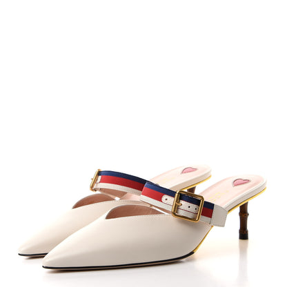 Gucci Malaga Kid Sylvie Web Bamboo Low Heel Mules 40 White 3 of 11