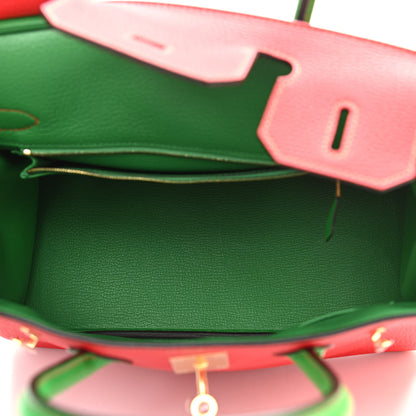 Hermes Togo Bi-Color Horseshoe Birkin 30 Bamboo Rouge Tomate 5 of 11