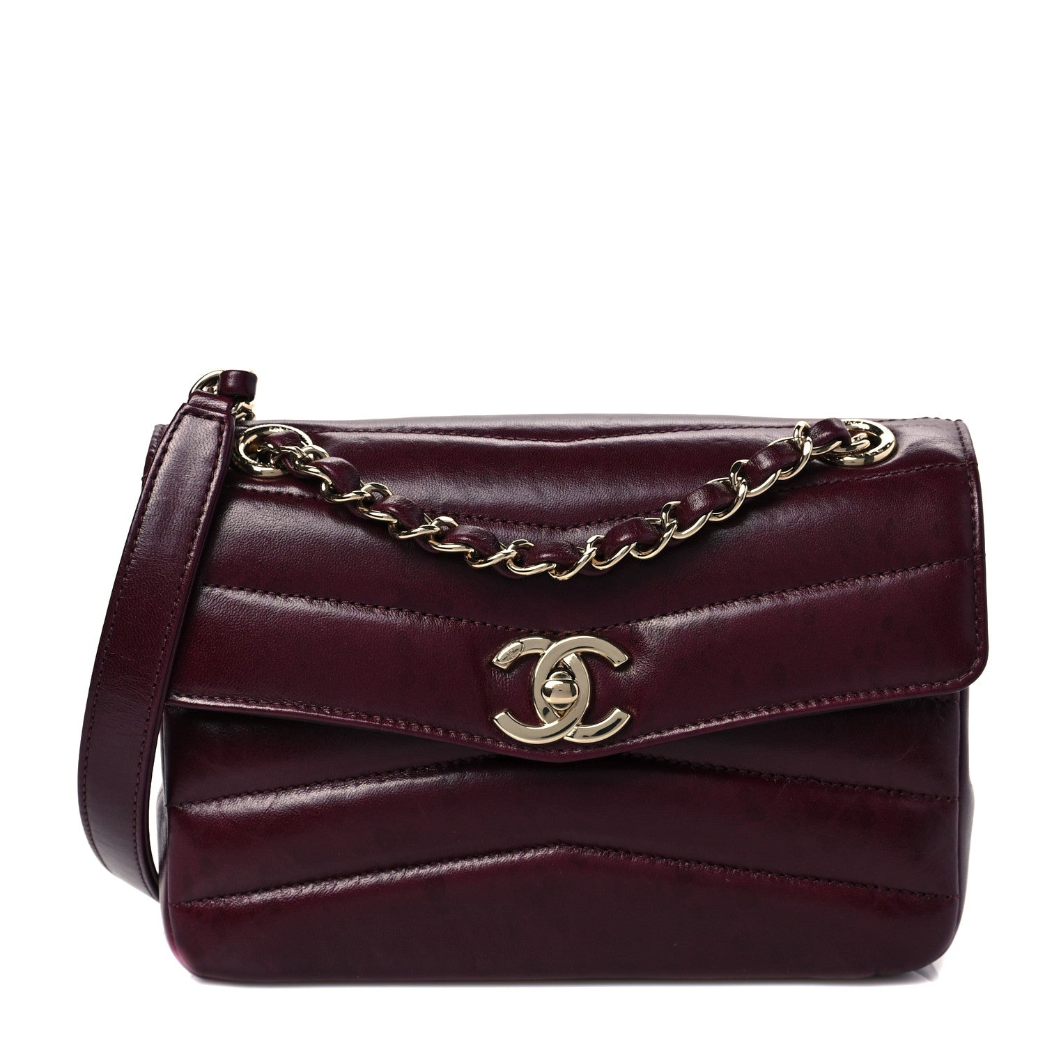 Chanel Shiny Lambskin Quilted Small Chevron Miroir Burgundy 1 of 9