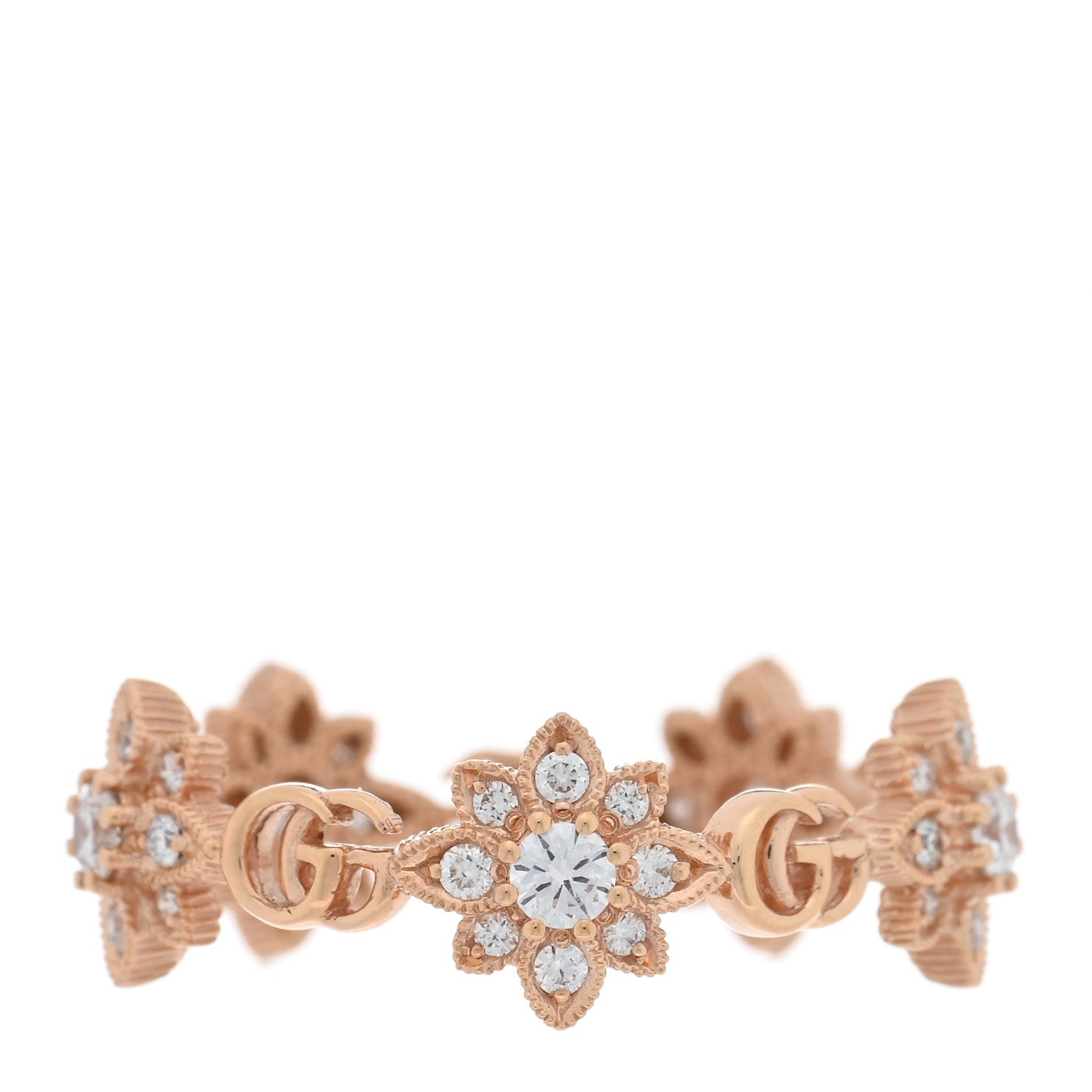 Gucci 18K Rose Gold Diamond Flora Band Ring 53 6.5 1 of 5