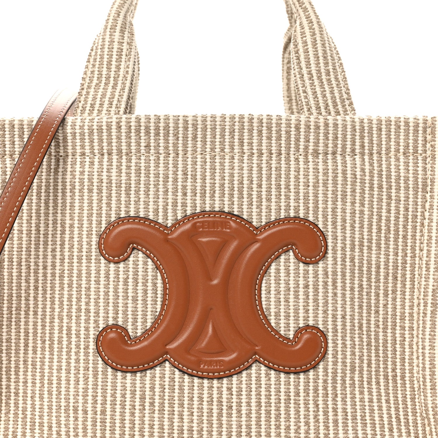 Celine Canvas Calfskin Striped Triomphe Small Cabas Beige 1833569