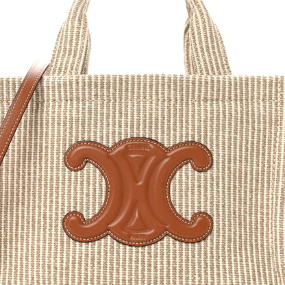 Celine Canvas Calfskin Striped Triomphe Small Cabas Beige 7 of 9