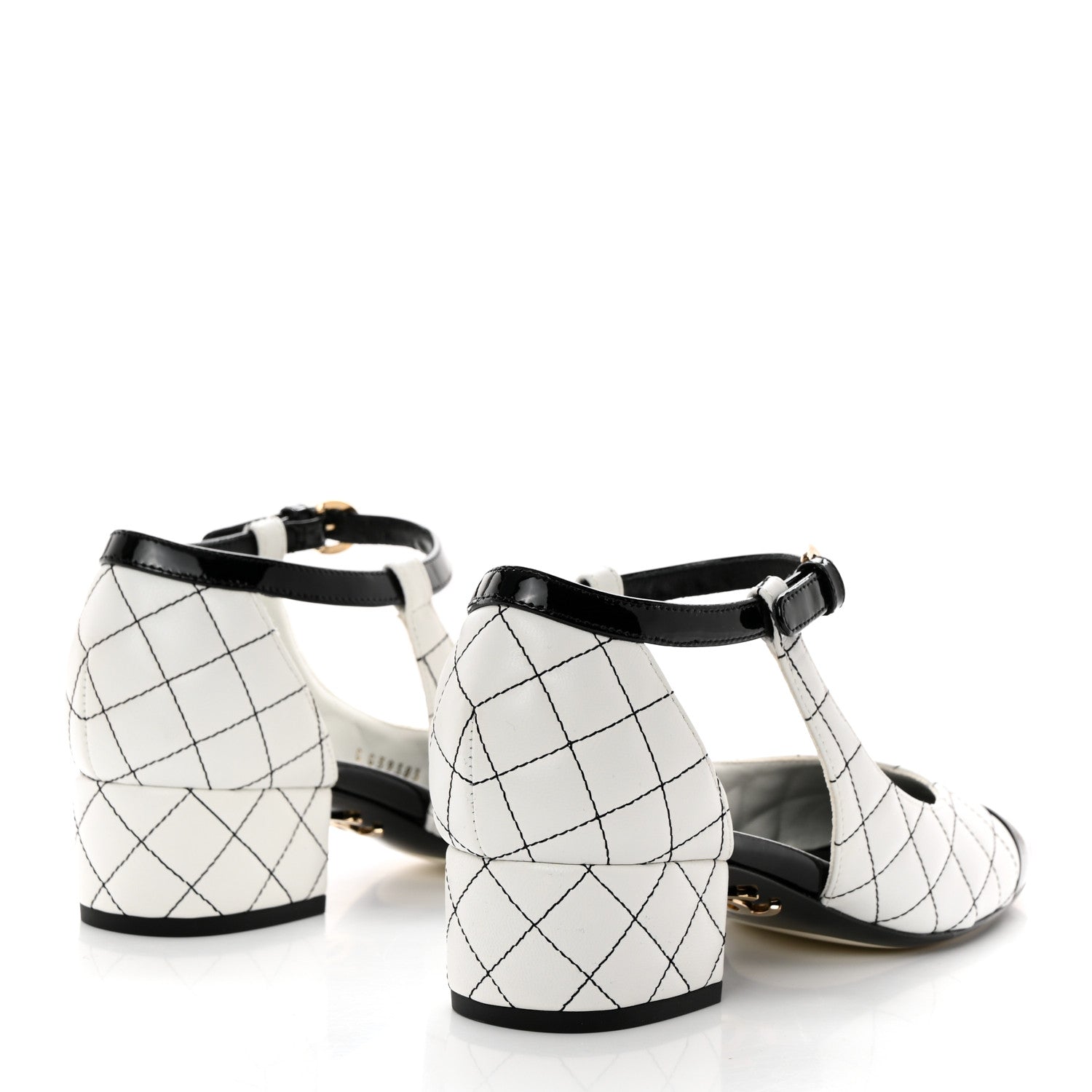 Chanel Lambskin Patent Quilted Cap Toe Mary Jane Flats 38 White Black 4 of 8