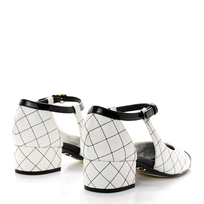 Chanel Lambskin Patent Quilted Cap Toe Mary Jane Flats 38 White Black 4 of 8