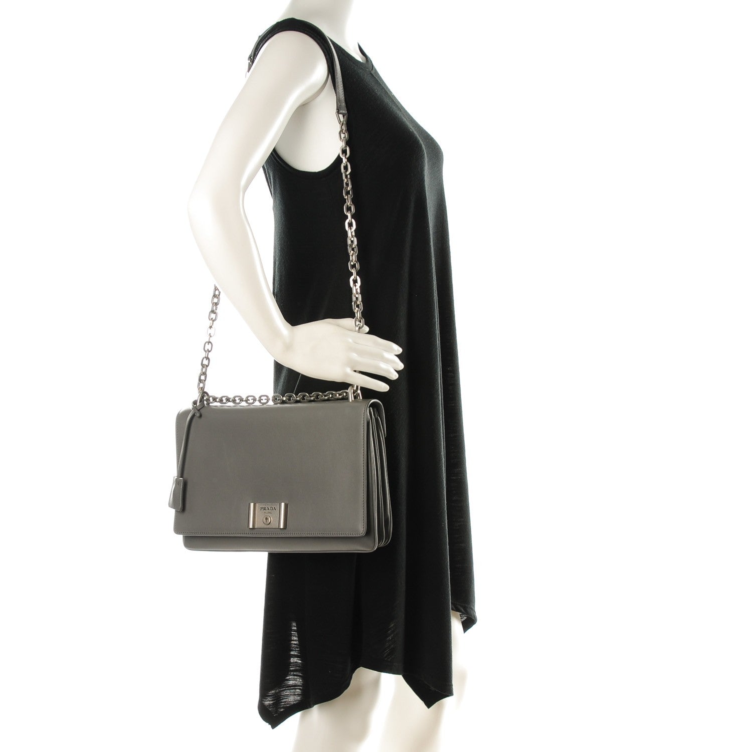 Prada City Calf Metal Closure Shoulder Bag Marmo 2 of 9