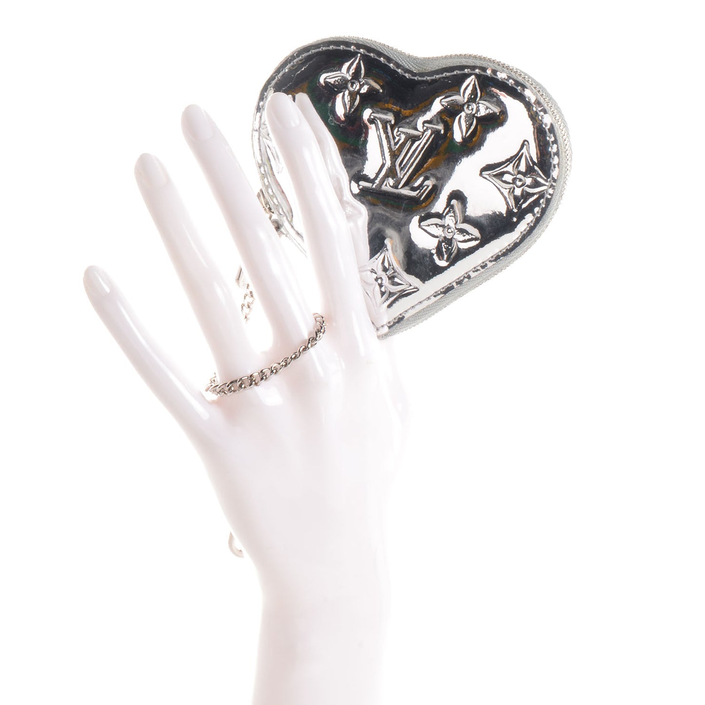Monogram Miroir Heart Coin Purse Silver