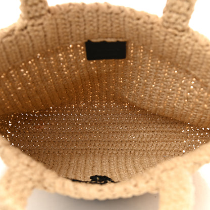 Prada Yarn Raffia Effect Crochet Embroidered Small Logo Tote Naturale 5 of 9