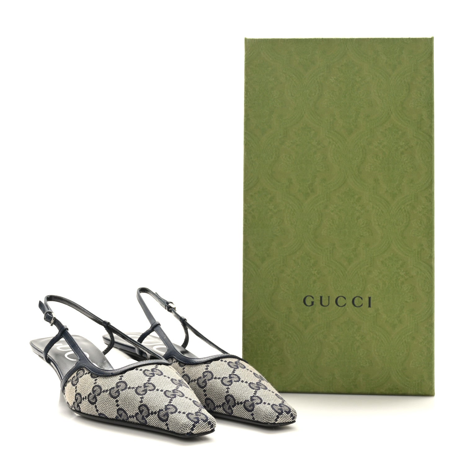 Gucci GG Monogram Malaga Kid Square G 75mm Slingback Pumps 37 Beige Blue 8 of 8