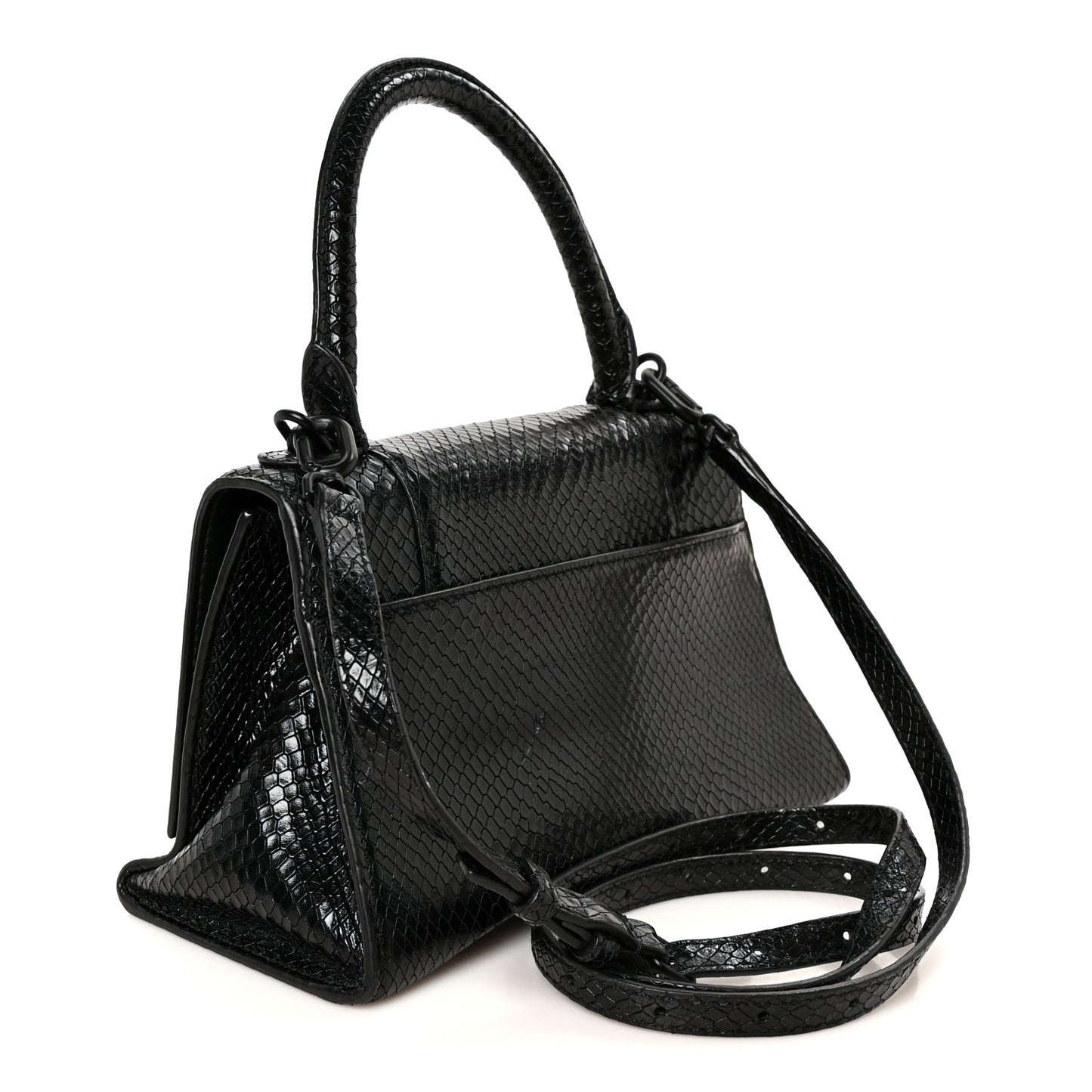 Matte Calfskin Snake Embossed Tonal B Small Hourglass Top Handle Bag Black