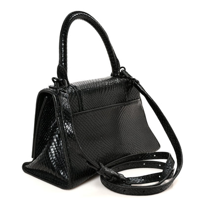 Balenciaga Matte Calfskin Snake Embossed Tonal B Small Hourglass Top Handle Bag Black 3 of 10