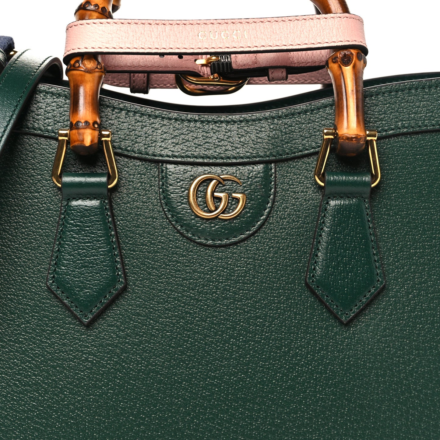 Textured Dollar Calfskin Web Small Diana Tote Bag Vintage Green Powder Pink